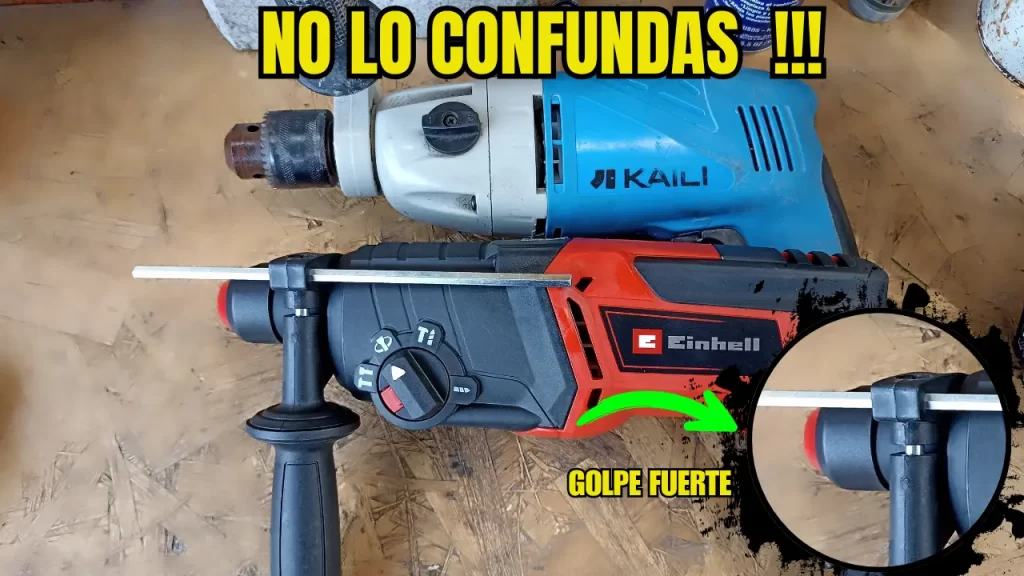 Comparativa visual entre los mecanismos internos de un taladro percutor y un rotomartillo neumático profesional.