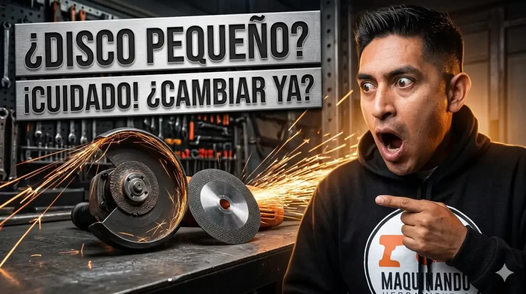 Comparativa visual entre un disco de corte nuevo y uno gastado por debajo del límite de seguridad.